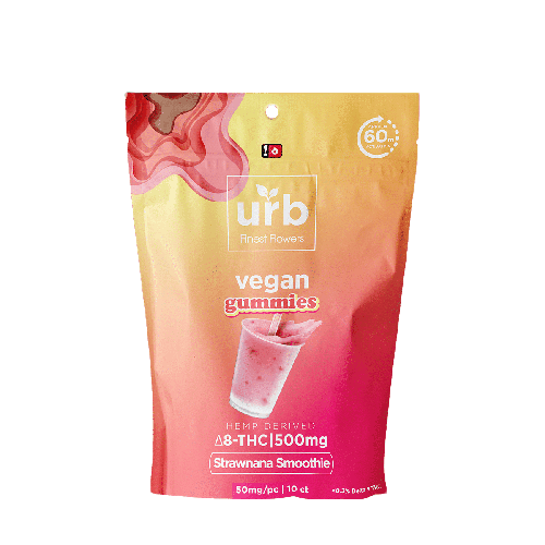 Urb Delta 8 THC Gummies 500MG (10 Gummies) – Strawberry Banana Smoothie (Vegan)